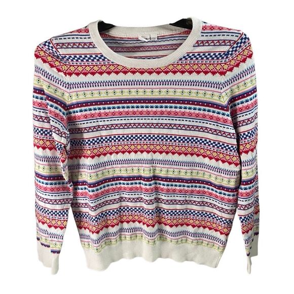 GAP Women’s Fair Isle Crew Neck Knit Sweater Size Large White Multicolor 2019 - Picture 1 of 8